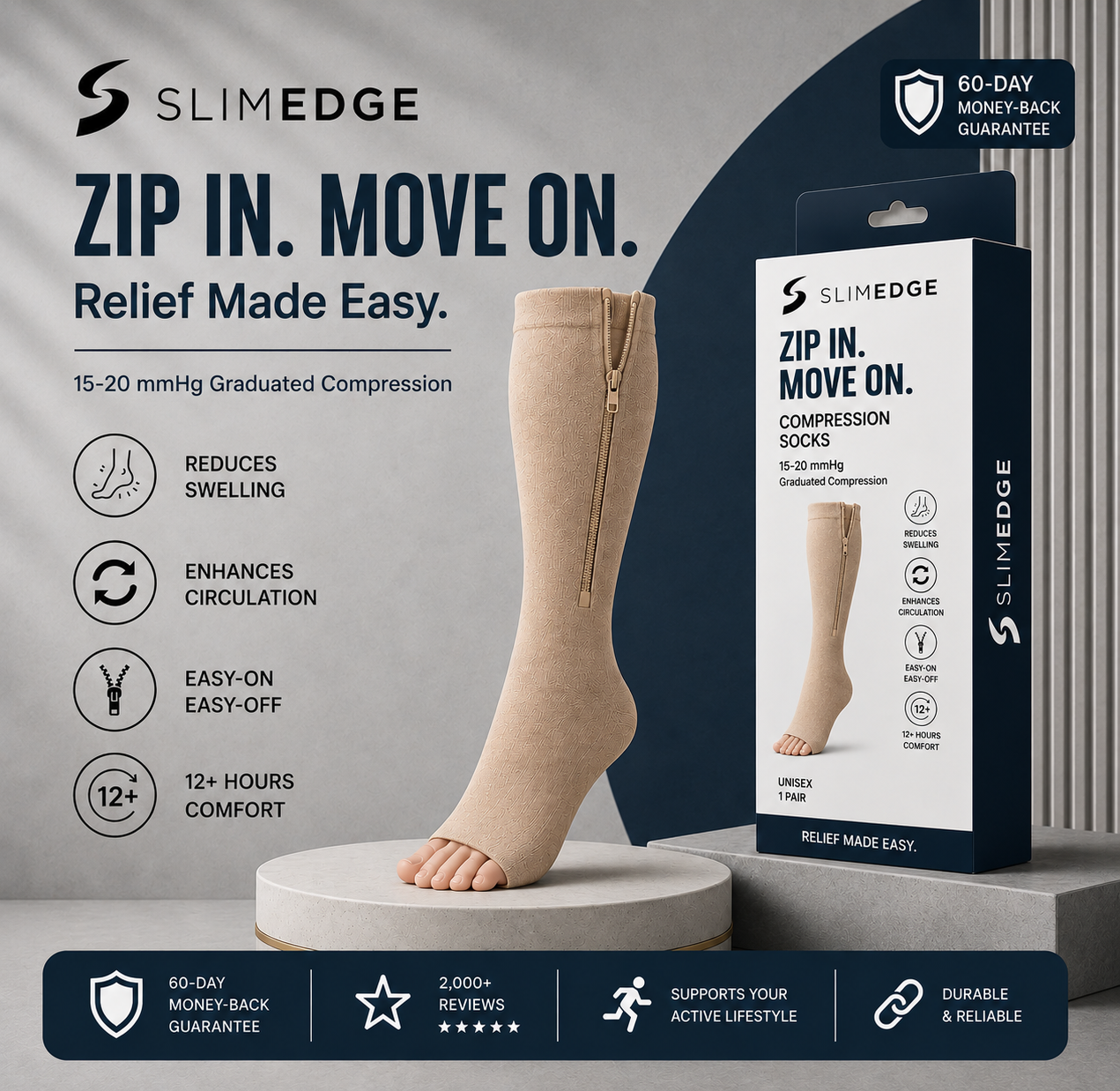 Compression Slimedge Zip Socks