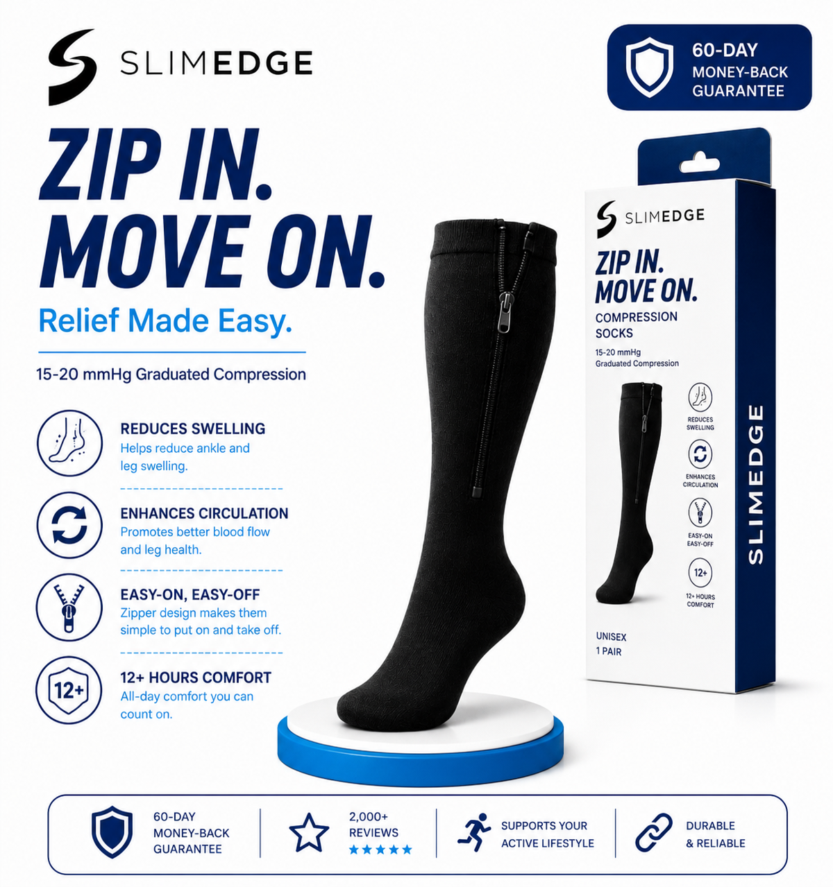Compression Slimedge Zip Socks