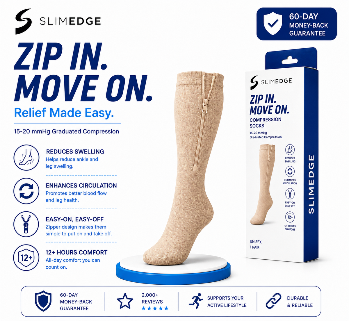 Compression Slimedge Zip Socks