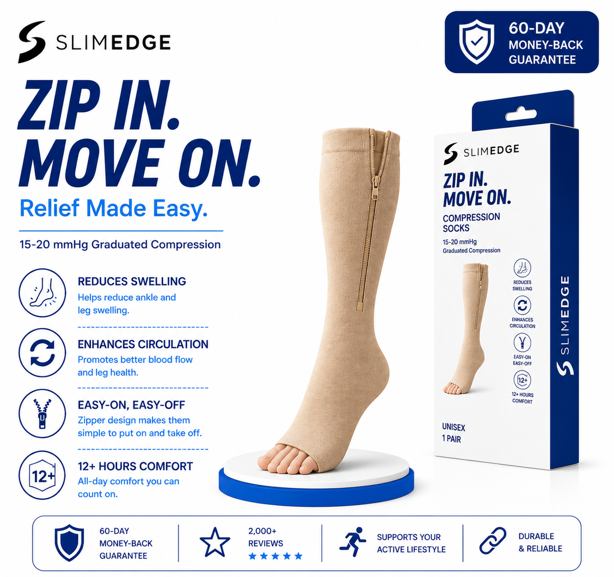 Compression Slimedge Zip Socks
