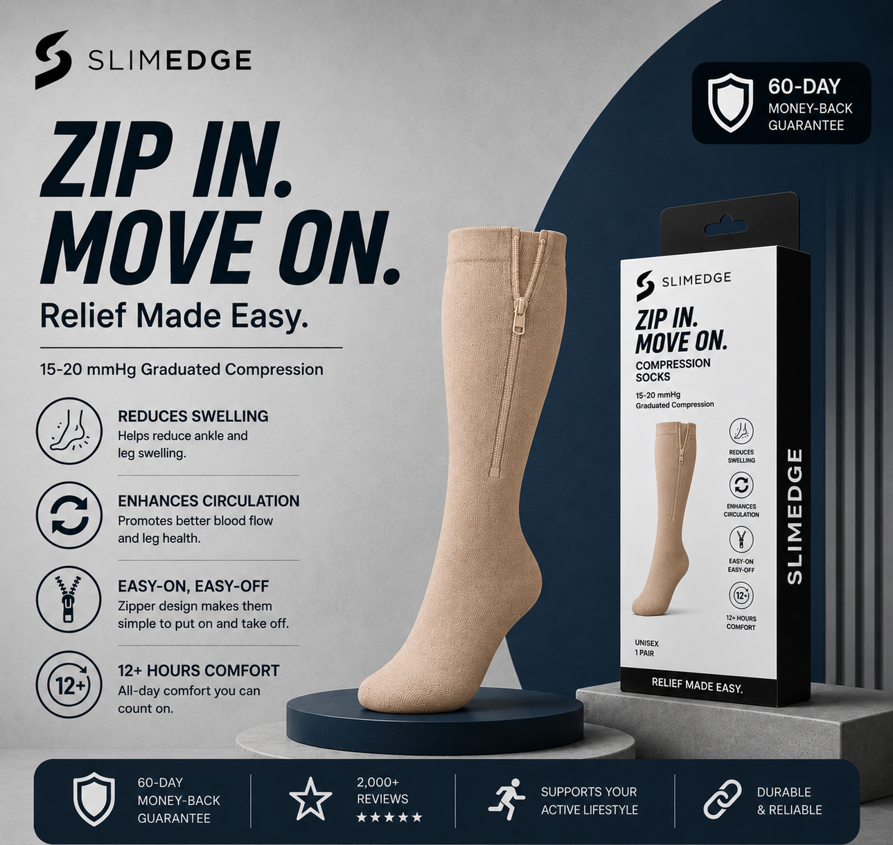 Compression Slimedge Zip Socks