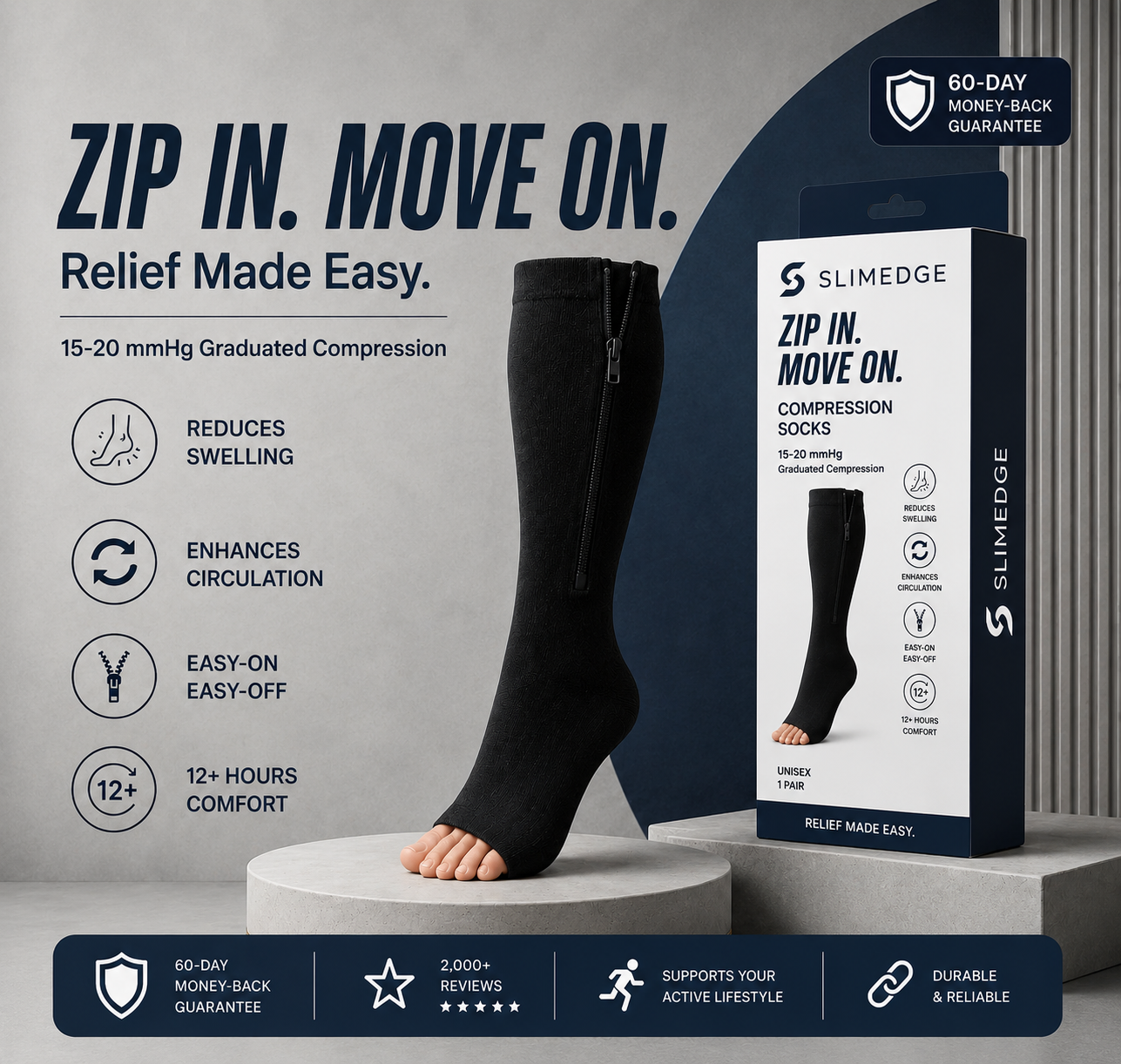 Compression Slimedge Zip Socks